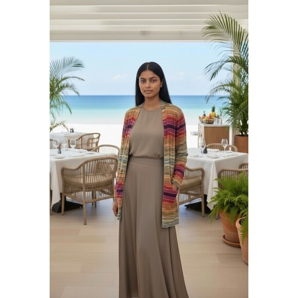 Missoni Italy Cardigan Sweater Tunic Top Set XL Striped Multicolor Luxury Resort - Picture 4 of 11